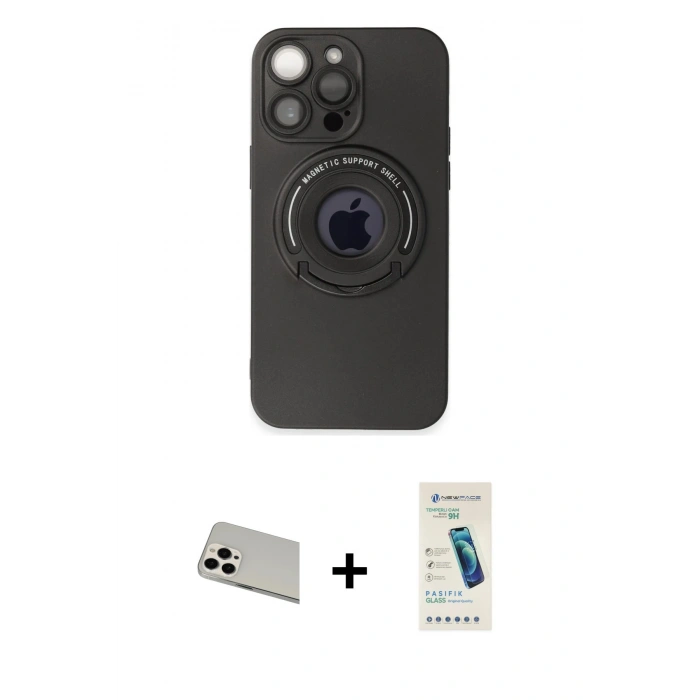 MARSİLYAN™- iPhone 13 Pro Max Kılıf Eksen Klasik Prime - Şeffaf Pasifik Cam Ekran Koruyucu + Rainbow Kamera Lens Koruma Cam - BZ