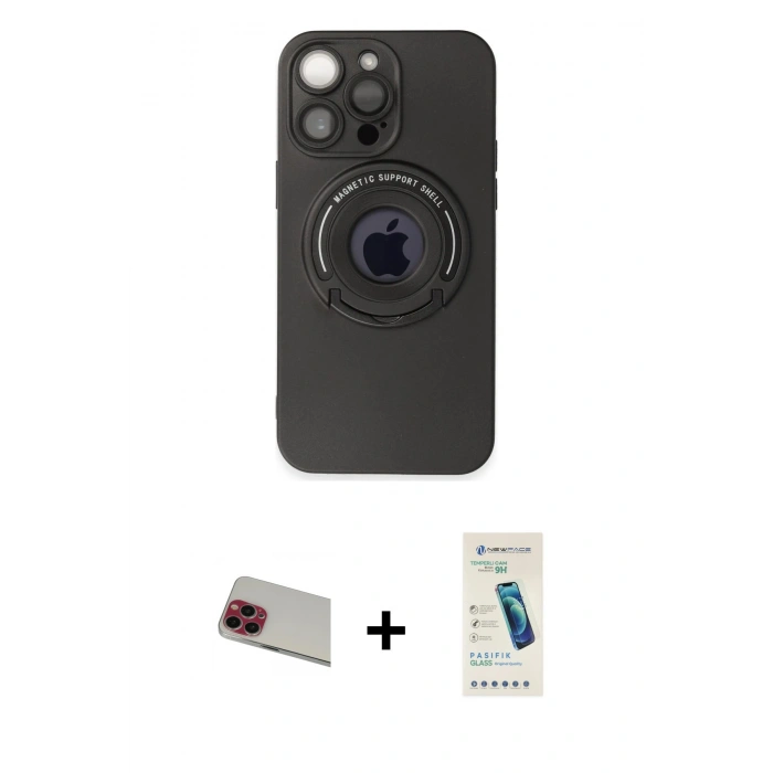 MARSİLYAN™- iPhone 13 Pro Max Kılıf Eksen Klasik Prime - Şeffaf Pasifik Cam Ekran Koruyucu + Rainbow Kamera Lens Koruma Cam - KI