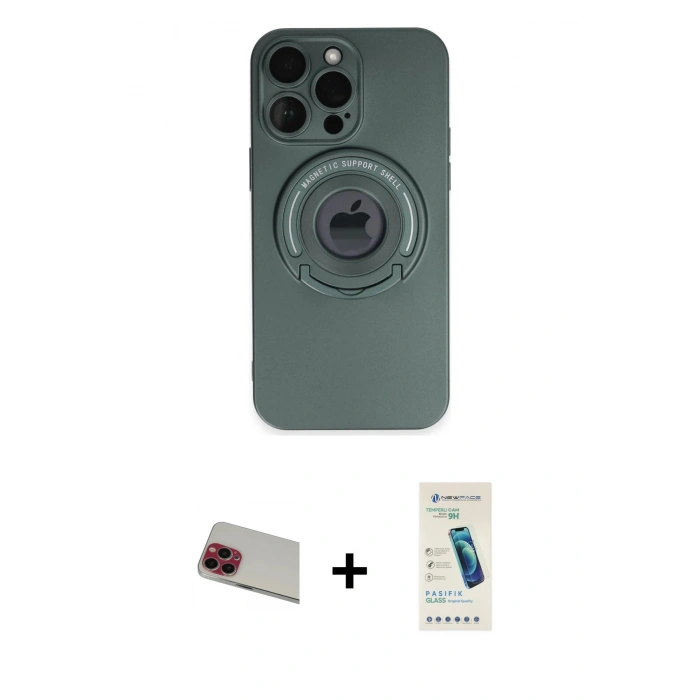MARSİLYAN™- iPhone 13 Pro Max Kılıf Eksen Klasik Prime - Şeffaf Pasifik Cam Ekran Koruyucu + Rainbow Kamera Lens Koruma Cam - KI