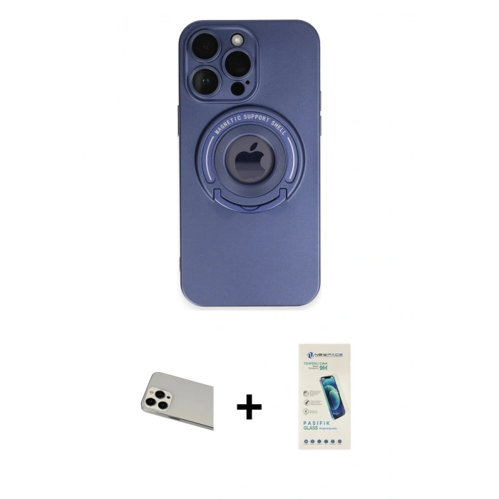 MARSİLYAN™- iPhone 13 Pro Max Kılıf Eksen Klasik Prime - Şeffaf Pasifik Cam Ekran Koruyucu + Rainbow Kamera Lens Koruma Cam - BZ