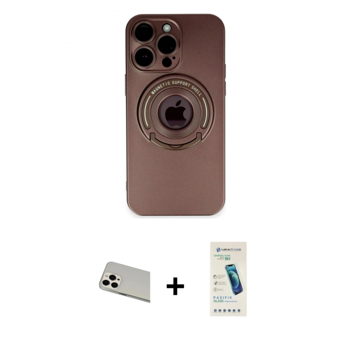 MARSİLYAN™- iPhone 13 Pro Max Kılıf Eksen Klasik Prime - Şeffaf Pasifik Cam Ekran Koruyucu + Rainbow Kamera Lens Koruma Cam - BZ