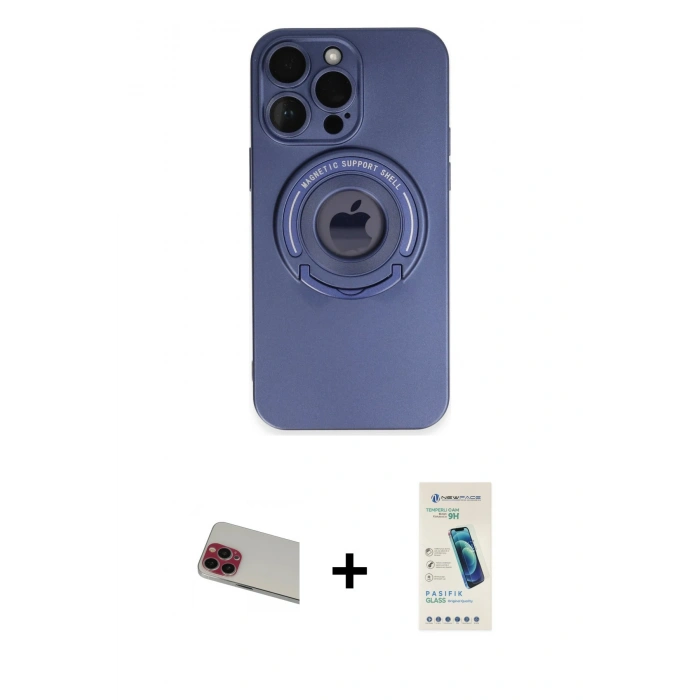 MARSİLYAN™- iPhone 13 Pro Max Kılıf Eksen Klasik Prime - Şeffaf Pasifik Cam Ekran Koruyucu + Rainbow Kamera Lens Koruma Cam - KI