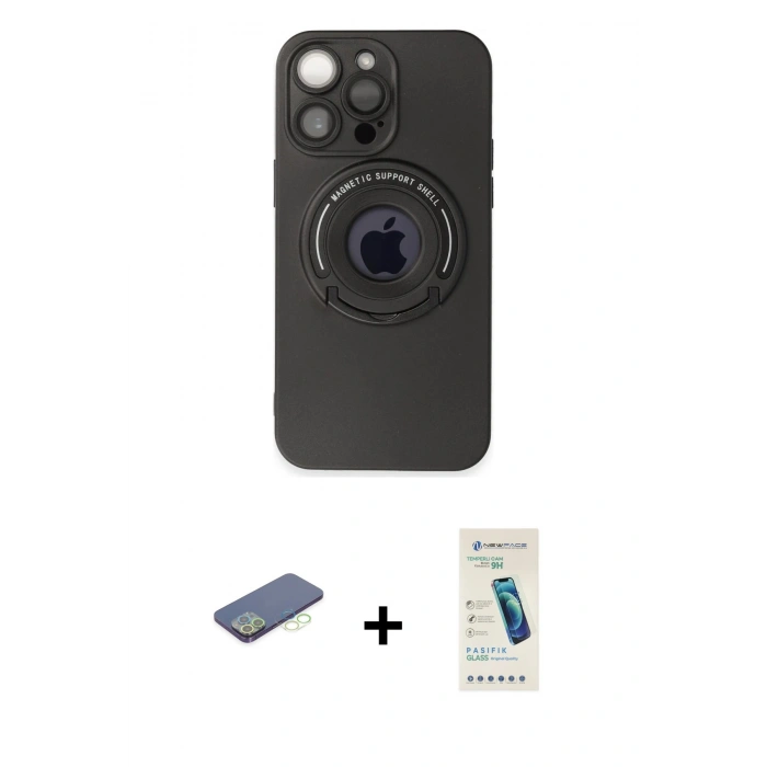 MARSİLYAN™- iPhone 13 Pro Max Kılıf Eksen Klasik Prime - Şeffaf Pasifik Cam Ekran Koruyucu + Renkli Kamera Lens Koruma Cam - YL