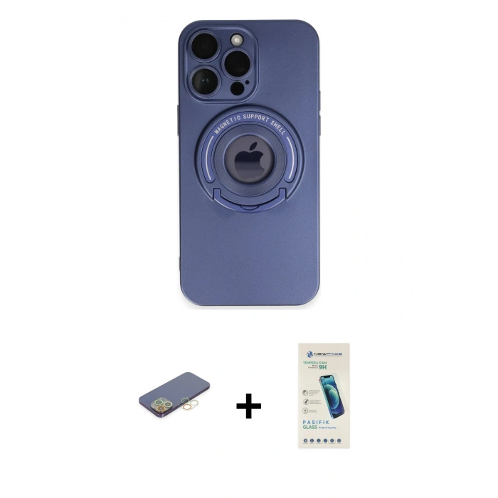 MARSİLYAN™- iPhone 13 Pro Max Kılıf Eksen Klasik Prime - Şeffaf Pasifik Cam Ekran Koruyucu + Renkli Kamera Lens Koruma Cam - SI