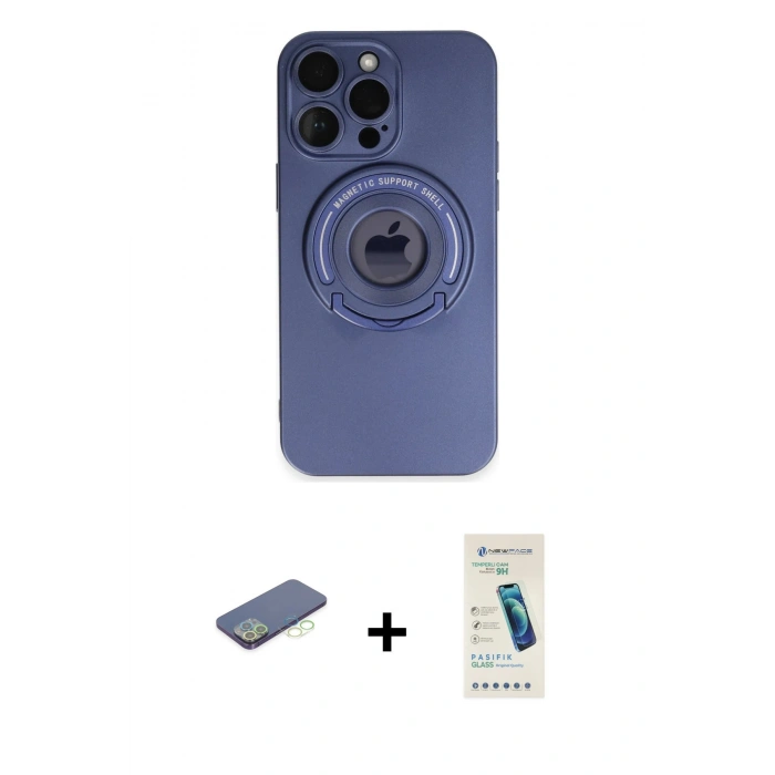 MARSİLYAN™- iPhone 13 Pro Max Kılıf Eksen Klasik Prime - Şeffaf Pasifik Cam Ekran Koruyucu + Renkli Kamera Lens Koruma Cam - YL