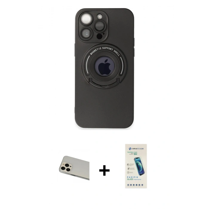 MARSİLYAN™- iPhone 13 Pro Max Kılıf Eksen Klasik Prime - Şeffaf Pasifik Cam Ekran Koruyucu + Rainbow Kamera Lens Koruma Cam - REGD