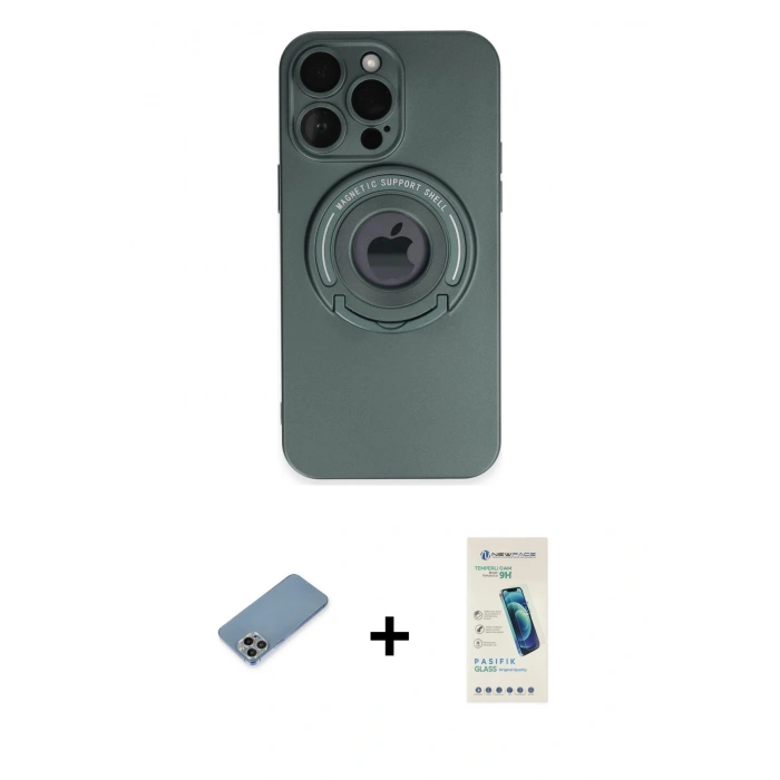 MARSİLYAN™- iPhone 13 Pro Max Kılıf Eksen Klasik Prime - Şeffaf Pasifik Cam Ekran Koruyucu + Shine Kamera Lens Koruma Cam - GI