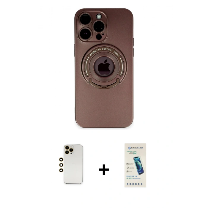MARSİLYAN™- iPhone 13 Pro Max Kılıf Eksen Klasik Prime - Şeffaf Pasifik Cam Ekran Koruyucu + Shine Kamera Lens - GD