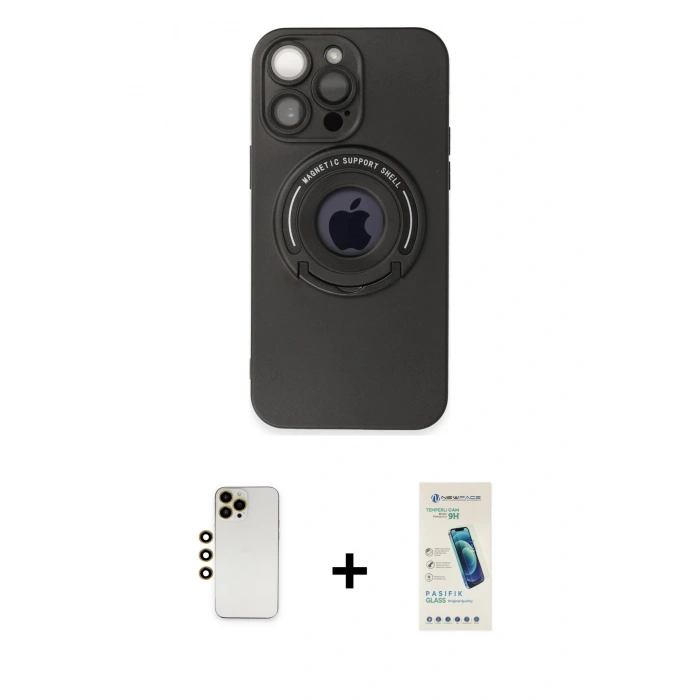 MARSİLYAN™- iPhone 13 Pro Max Kılıf Eksen Klasik Prime - Şeffaf Pasifik Cam Ekran Koruyucu + Shine Kamera Lens - GD