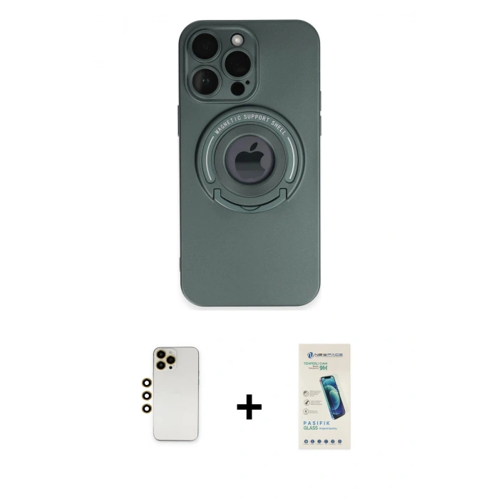 MARSİLYAN™- iPhone 13 Pro Max Kılıf Eksen Klasik Prime - Şeffaf Pasifik Cam Ekran Koruyucu + Shine Kamera Lens - GD