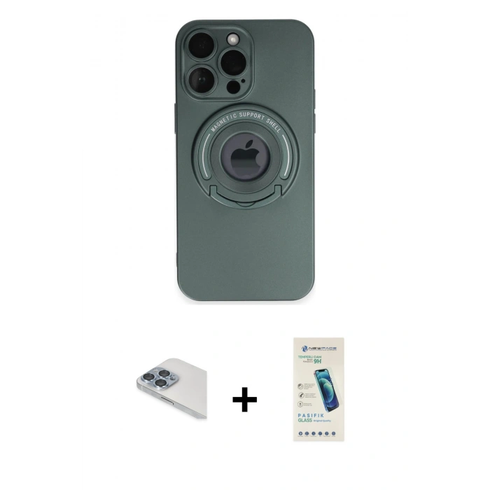 MARSİLYAN™- iPhone 13 Pro Max Kılıf Eksen Klasik Prime - Şeffaf Pasifik Cam Ekran Koruyucu + Pers Alüminyum Kamera Lens - SABE