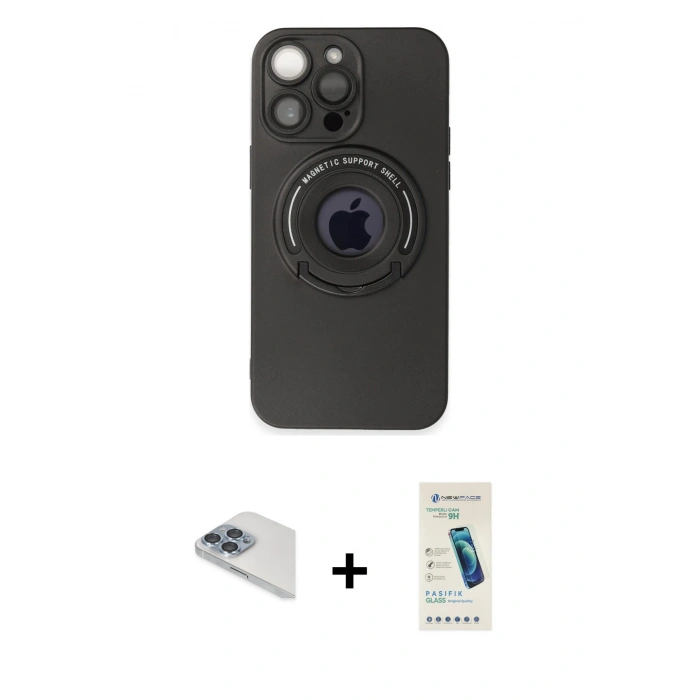 MARSİLYAN™- iPhone 13 Pro Max Kılıf Eksen Klasik Prime - Şeffaf Pasifik Cam Ekran Koruyucu + Pers Alüminyum Kamera Lens - SABE