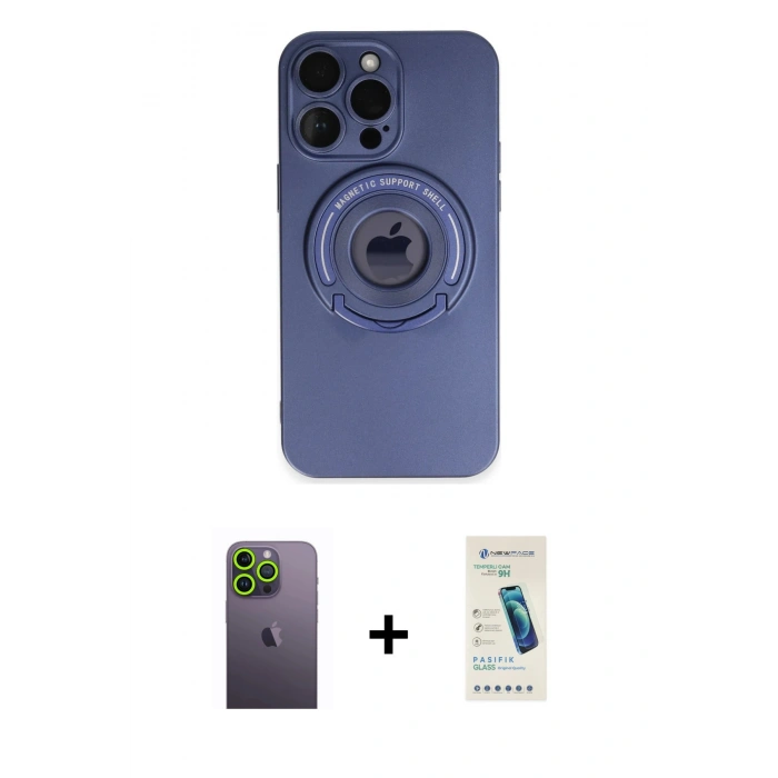 MARSİLYAN™- iPhone 13 Pro Max Kılıf Eksen Klasik Prime - Şeffaf Pasifik Cam Ekran Koruyucu + Yeşil Neon Fosforlu Kamera Lens