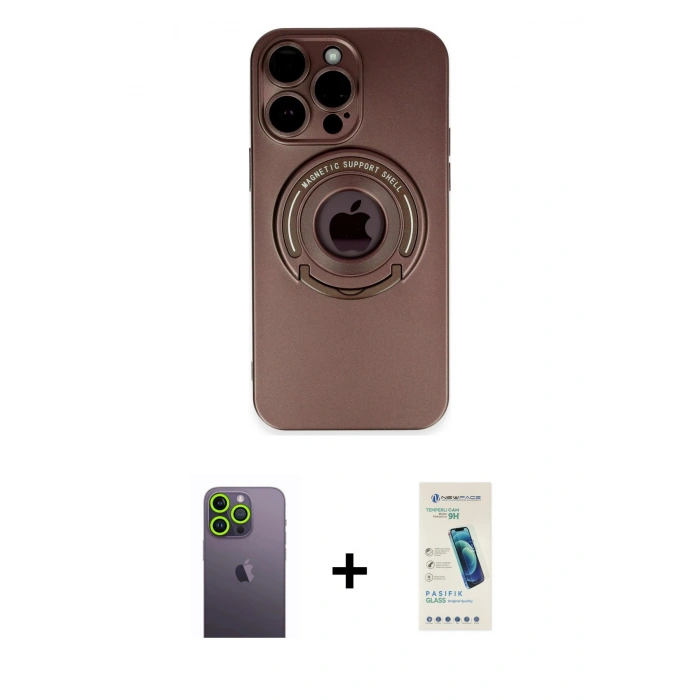 MARSİLYAN™- iPhone 13 Pro Max Kılıf Eksen Klasik Prime - Şeffaf Pasifik Cam Ekran Koruyucu + Yeşil Neon Fosforlu Kamera Lens