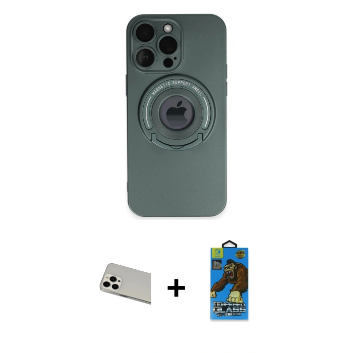 MARSİLYAN™- iPhone 13 Pro Max Kılıf Eksen Klasik Prime - Siyah 18D Cam Ekran Koruyucu + Beyaz Rainbow Kamera Lens Koruma Cam