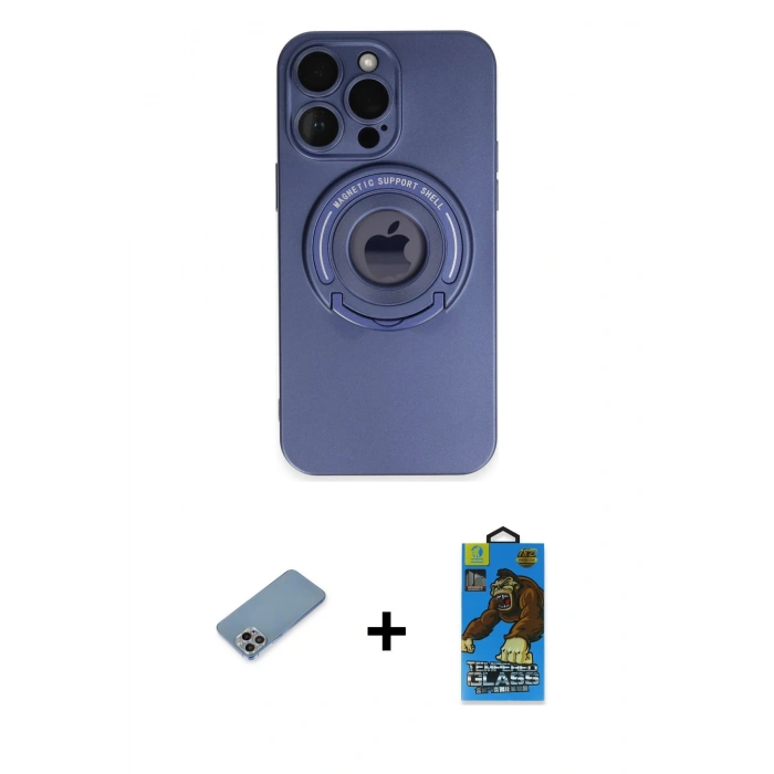 MARSİLYAN™- iPhone 13 Pro Max Kılıf Eksen Klasik Prime - Siyah 18D Cam Ekran Koruyucu + Shine Kamera Lens Koruma Cam - GI