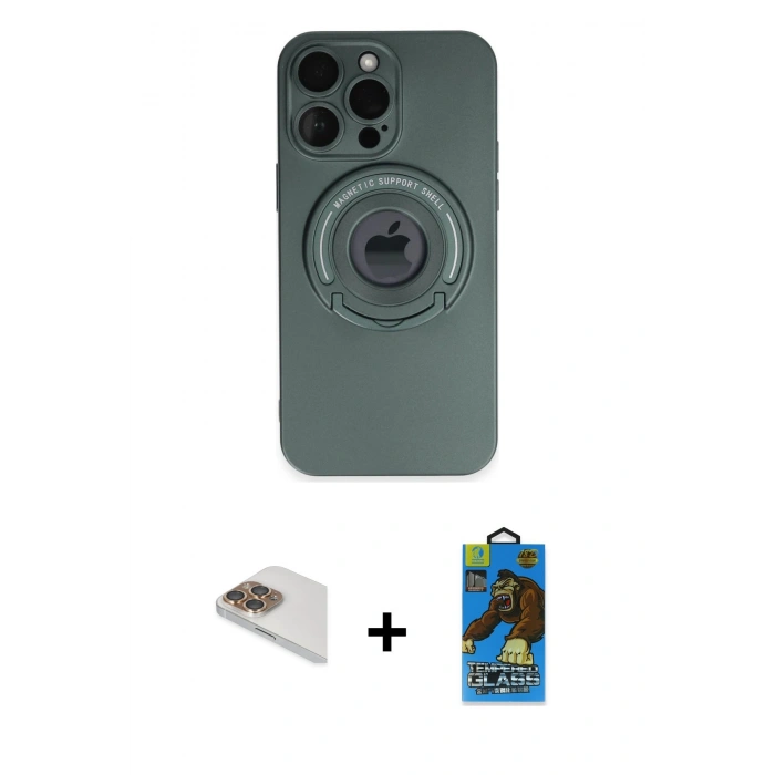 MARSİLYAN™- iPhone 13 Pro Max Kılıf Eksen Klasik Prime - Siyah 18D Cam Ekran Koruyucu + Pers Alüminyum Kamera Lens - GD