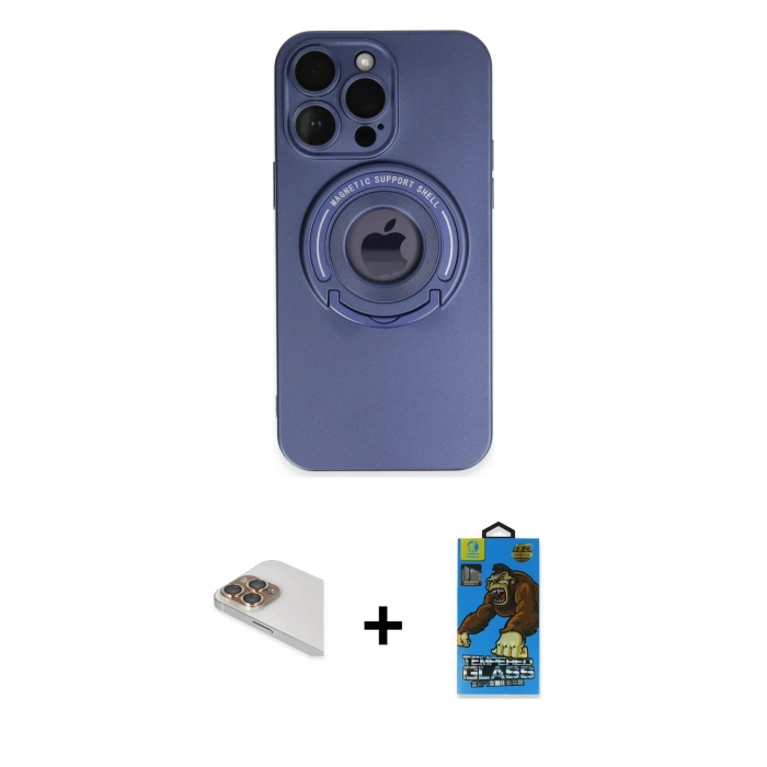 MARSİLYAN™- iPhone 13 Pro Max Kılıf Eksen Klasik Prime - Siyah 18D Cam Ekran Koruyucu + Pers Alüminyum Kamera Lens - GD