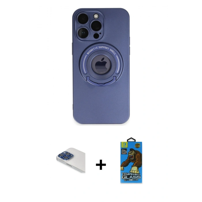 MARSİLYAN™- iPhone 13 Pro Max Kılıf Eksen Klasik Prime - Siyah 18D Cam Ekran Koruyucu + Pers Alüminyum Kamera Lens - LT