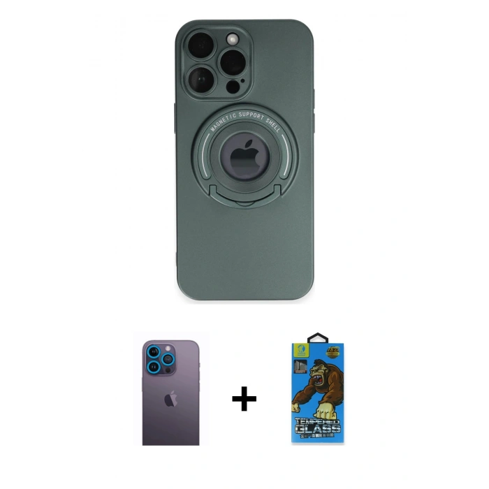 MARSİLYAN™- iPhone 13 Pro Max Kılıf Eksen Klasik Prime - Siyah 18D Cam Ekran Koruyucu + Neon Fosforlu Kamera Lens - MI