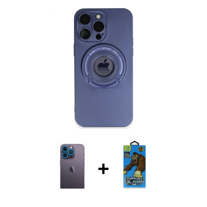 MARSİLYAN™- iPhone 13 Pro Max Kılıf Eksen Klasik Prime - Siyah 18D Cam Ekran Koruyucu + Neon Fosforlu Kamera Lens - MI