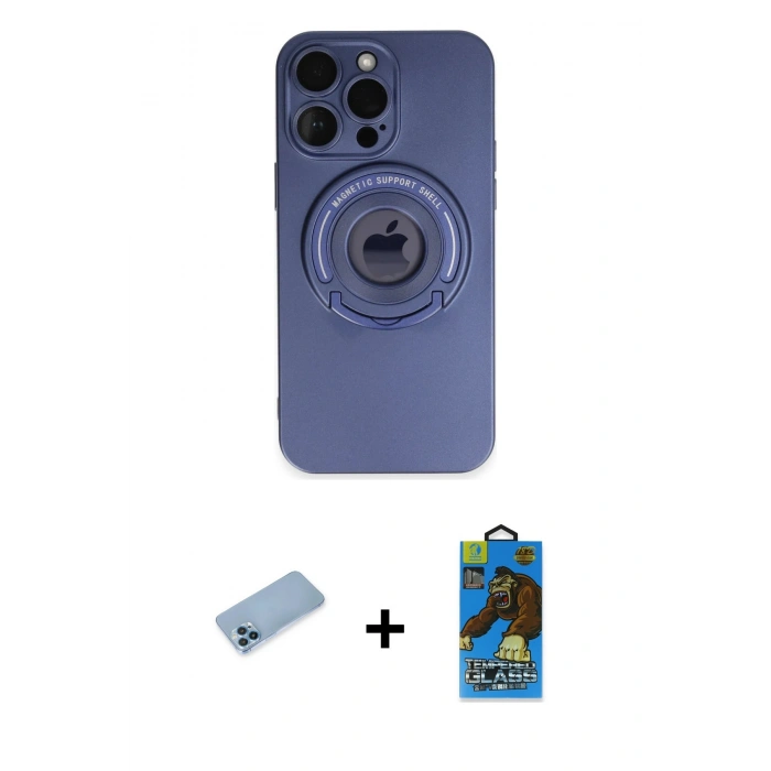 MARSİLYAN™- iPhone 13 Pro Max Kılıf Eksen Klasik Prime - Siyah 18D Cam Ekran Koruyucu + Shine Kamera Lens Koruma Cam - MI