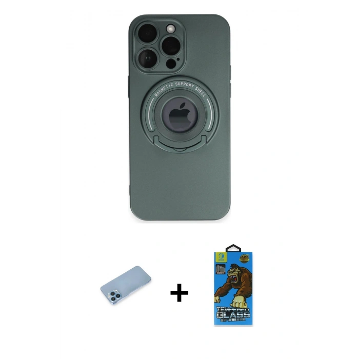 MARSİLYAN™- iPhone 13 Pro Max Kılıf Eksen Klasik Prime - Siyah 18D Cam Ekran Koruyucu + Shine Kamera Lens Koruma Cam - MI