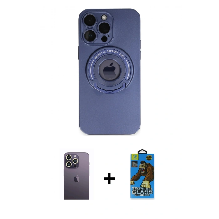 MARSİLYAN™- iPhone 13 Pro Max Kılıf Eksen Klasik Prime - Siyah 18D Cam Ekran Koruyucu + Neon Fosforlu Kamera Lens - BZ