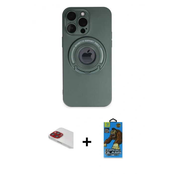MARSİLYAN™- iPhone 13 Pro Max Kılıf Eksen Klasik Prime - Siyah 18D Cam Ekran Koruyucu + Pers Alüminyum Kamera Lens - KI