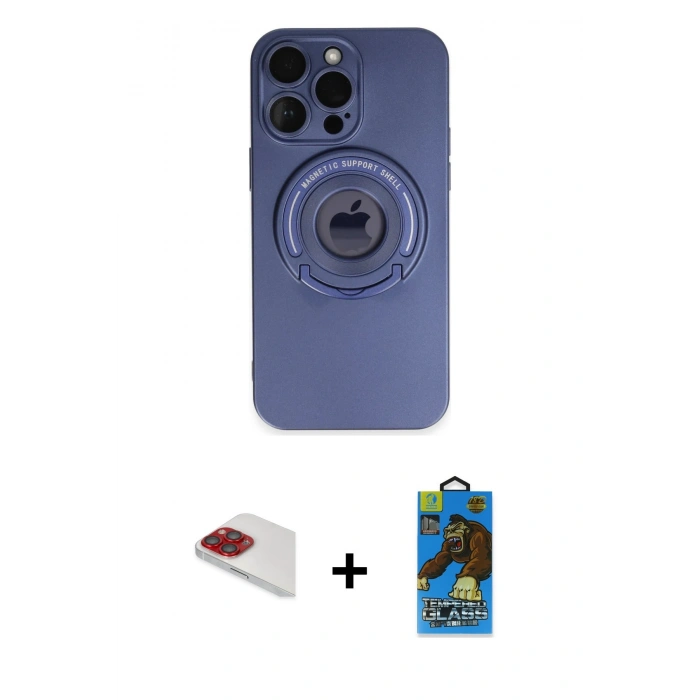 MARSİLYAN™- iPhone 13 Pro Max Kılıf Eksen Klasik Prime - Siyah 18D Cam Ekran Koruyucu + Pers Alüminyum Kamera Lens - KI