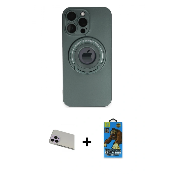 MARSİLYAN™- iPhone 13 Pro Max Kılıf Eksen Klasik Prime - Siyah 18D Cam Ekran Koruyucu + Rainbow Kamera Lens Koruma Cam - MR