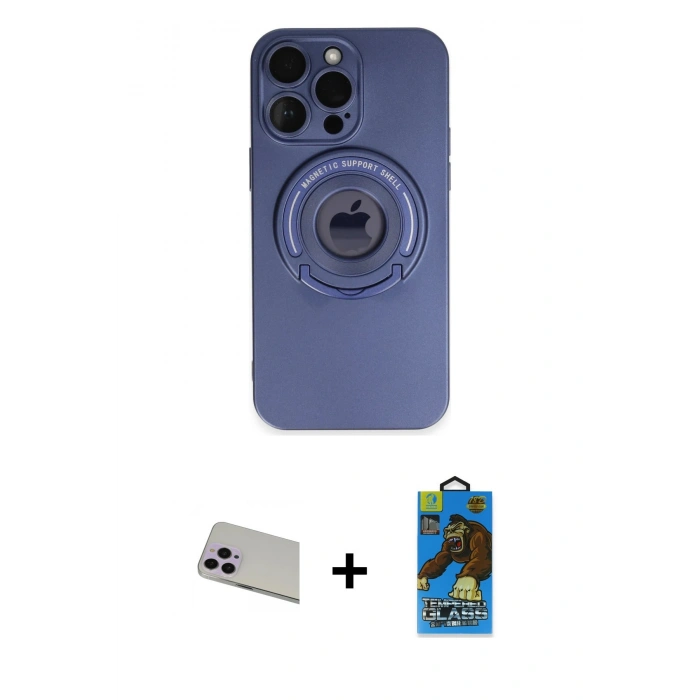 MARSİLYAN™- iPhone 13 Pro Max Kılıf Eksen Klasik Prime - Siyah 18D Cam Ekran Koruyucu + Rainbow Kamera Lens Koruma Cam - MR