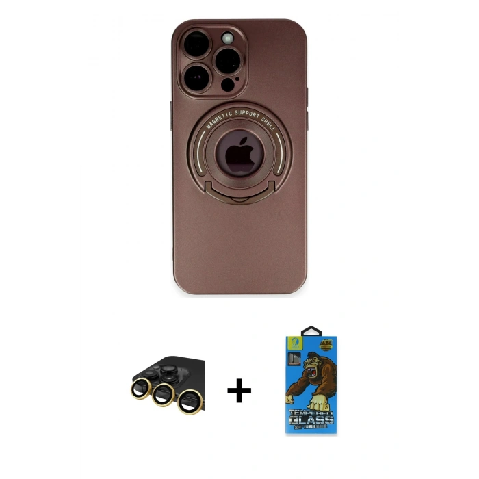 MARSİLYAN™- iPhone 13 Pro Max Kılıf Eksen Klasik Prime - Siyah 18D Cam Ekran Koruyucu + Raze Metal Kamera Lens - GD
