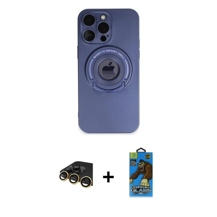 MARSİLYAN™- iPhone 13 Pro Max Kılıf Eksen Klasik Prime - Siyah 18D Cam Ekran Koruyucu + Raze Metal Kamera Lens - GD