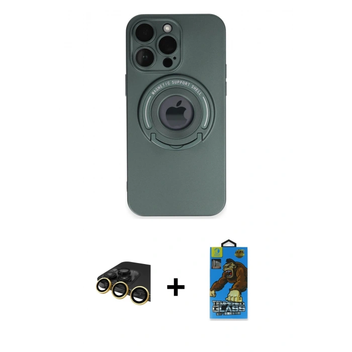 MARSİLYAN™- iPhone 13 Pro Max Kılıf Eksen Klasik Prime - Siyah 18D Cam Ekran Koruyucu + Raze Metal Kamera Lens - GD