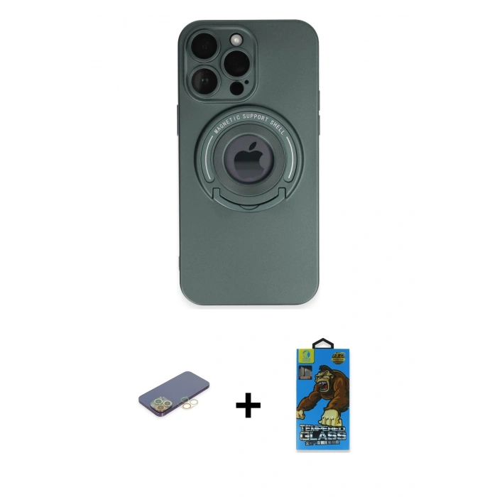 MARSİLYAN™- iPhone 13 Pro Max Kılıf Eksen Klasik Prime - Siyah 18D Cam Ekran Koruyucu + Renkli Kamera Lens Koruma Cam - SI