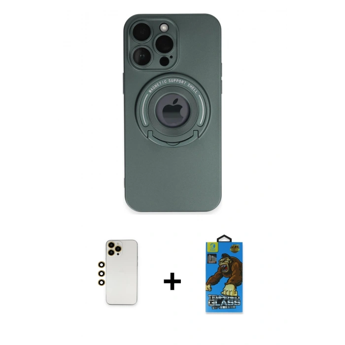 MARSİLYAN™- iPhone 13 Pro Max Kılıf Eksen Klasik Prime - Siyah 18D Cam Ekran Koruyucu + Shine Kamera Lens - GD