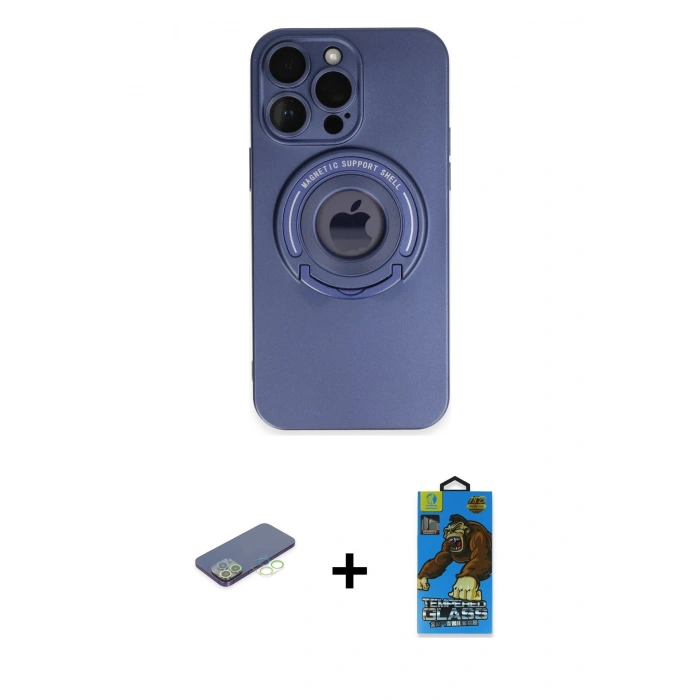 MARSİLYAN™- iPhone 13 Pro Max Kılıf Eksen Klasik Prime - Siyah 18D Cam Ekran Koruyucu + Renkli Kamera Lens Koruma Cam - YL