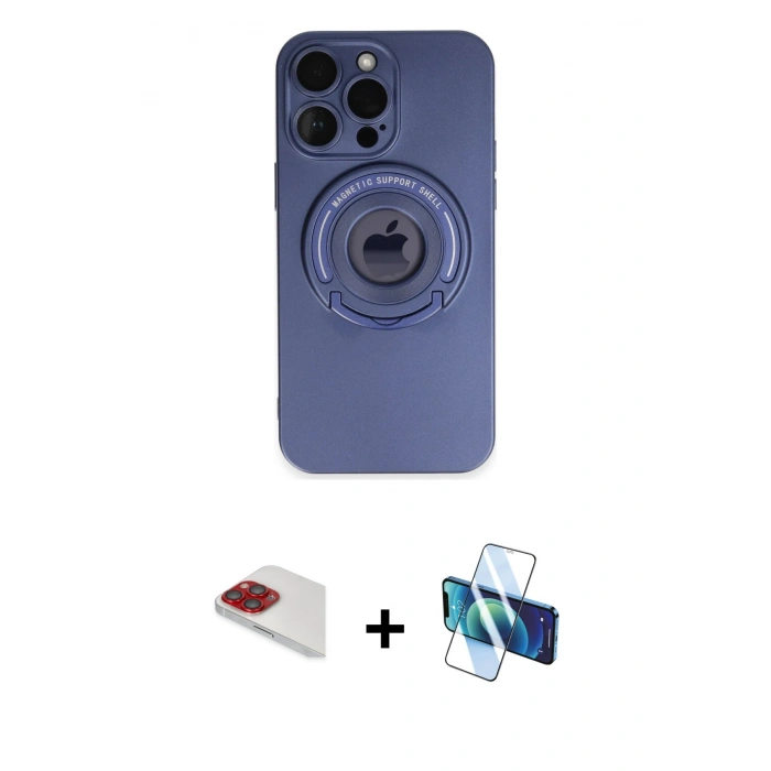 MARSİLYAN™- iPhone 13 Pro Max Kılıf Eksen Klasik Prime - Siyah 3D Antistatik Cam Ekran Koruyucu + Pers Alüminyum Kamera Lens - KI