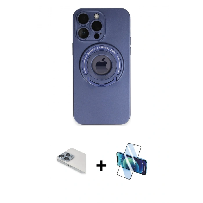 MARSİLYAN™- iPhone 13 Pro Max Kılıf Eksen Klasik Prime - Siyah 3D Antistatik Cam Ekran Koruyucu + Pers Alüminyum Kamera Lens - SABE