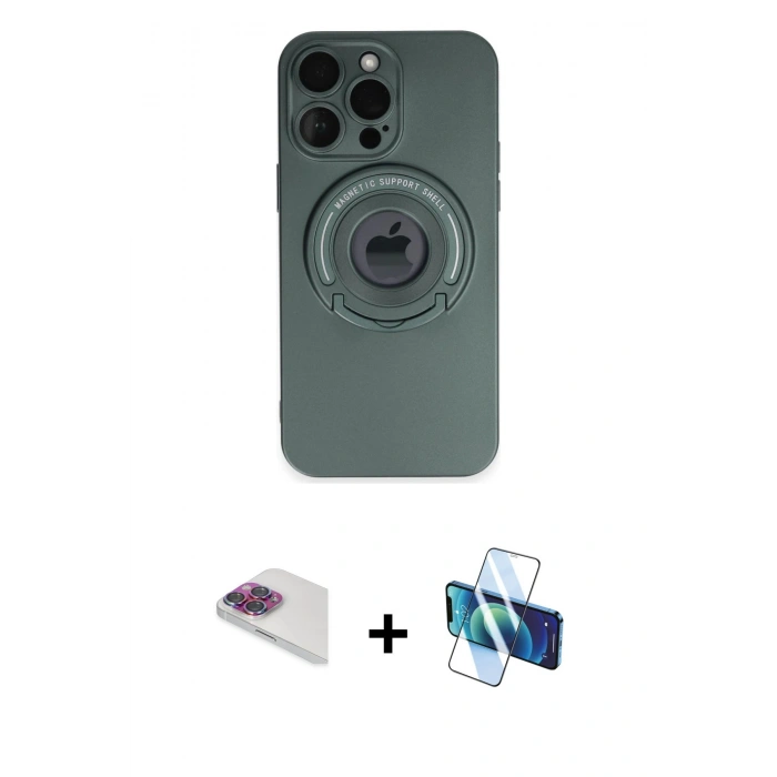 MARSİLYAN™- iPhone 13 Pro Max Kılıf Eksen Klasik Prime - Siyah 3D Antistatik Cam Ekran Koruyucu + Pers Alüminyum Kamera Lens - GI