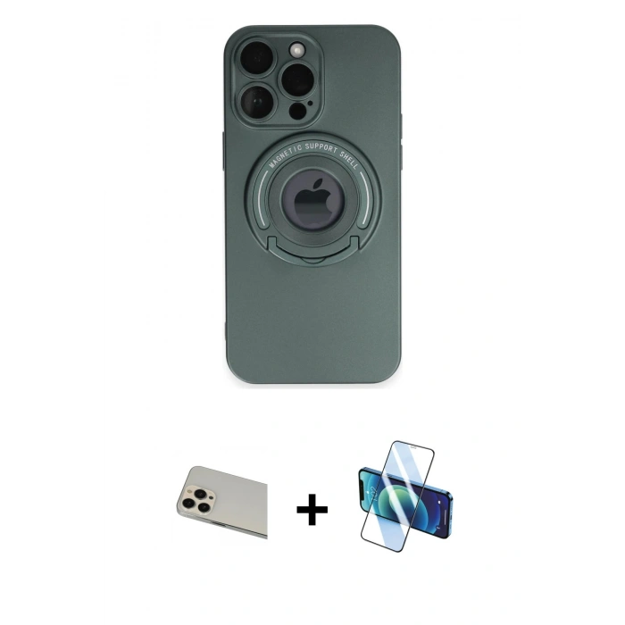MARSİLYAN™- iPhone 13 Pro Max Kılıf Eksen Klasik Prime - Siyah 3D Antistatik Cam Ekran Koruyucu + Rainbow Kamera Lens Koruma Cam - REGD