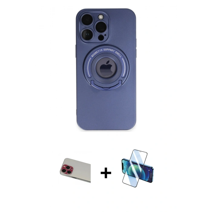 MARSİLYAN™- iPhone 13 Pro Max Kılıf Eksen Klasik Prime - Siyah 3D Antistatik Cam Ekran Koruyucu + Rainbow Kamera Lens Koruma Cam - KI