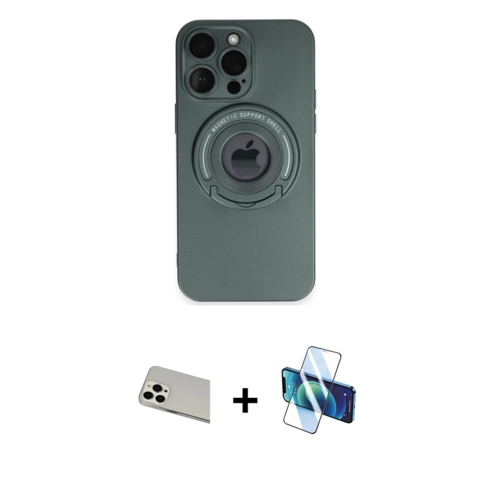 MARSİLYAN™- iPhone 13 Pro Max Kılıf Eksen Klasik Prime - Siyah 3D Antistatik Cam Ekran Koruyucu + Rainbow Kamera Lens Koruma Cam - BZ