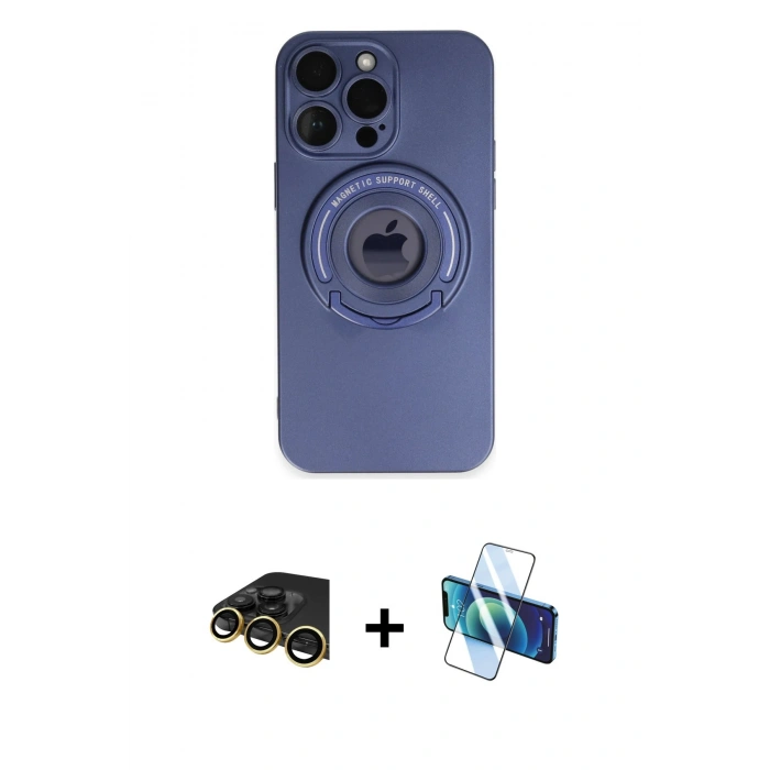 MARSİLYAN™- iPhone 13 Pro Max Kılıf Eksen Klasik Prime - Siyah 3D Antistatik Cam Ekran Koruyucu + Raze Metal Kamera Lens - GD