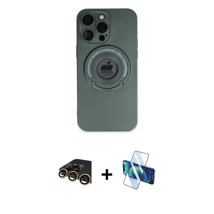 MARSİLYAN™- iPhone 13 Pro Max Kılıf Eksen Klasik Prime - Siyah 3D Antistatik Cam Ekran Koruyucu + Raze Metal Kamera Lens - GD