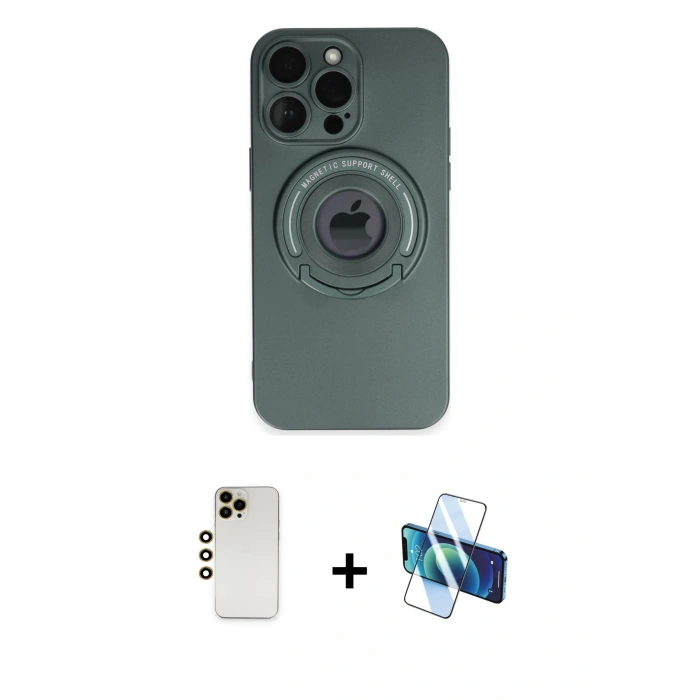 MARSİLYAN™- iPhone 13 Pro Max Kılıf Eksen Klasik Prime - Siyah 3D Antistatik Cam Ekran Koruyucu + Shine Kamera Lens - GD