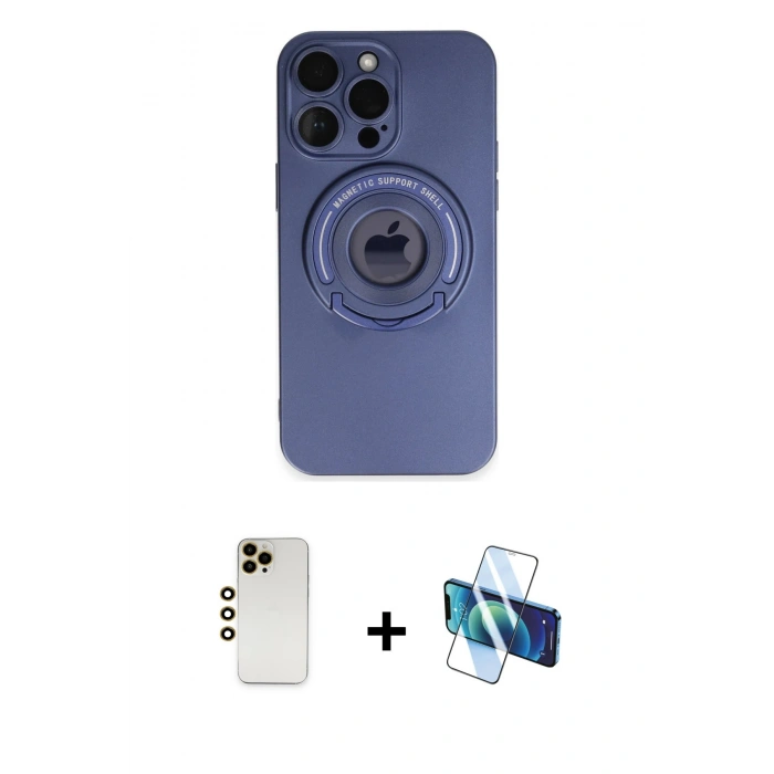MARSİLYAN™- iPhone 13 Pro Max Kılıf Eksen Klasik Prime - Siyah 3D Antistatik Cam Ekran Koruyucu + Shine Kamera Lens - GD