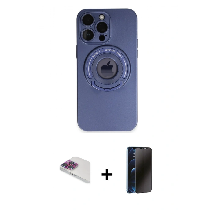 MARSİLYAN™- iPhone 13 Pro Max Kılıf Eksen Klasik Prime - Siyah 3D Antistatik Hayalet Cam Ekran Koruyucu + Pers Alüminyum Kamera Lens - GI