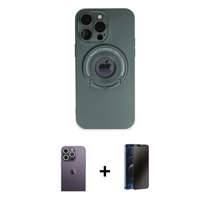 MARSİLYAN™- iPhone 13 Pro Max Kılıf Eksen Klasik Prime - Siyah 3D Antistatik Hayalet Cam Ekran Koruyucu + Neon Fosforlu Kamera Lens - BZ
